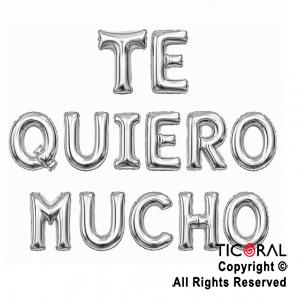 SET DE GLOBOS METALIZADO FRASE TE QUIERO MUCHO PLATA 13 UNIDADES